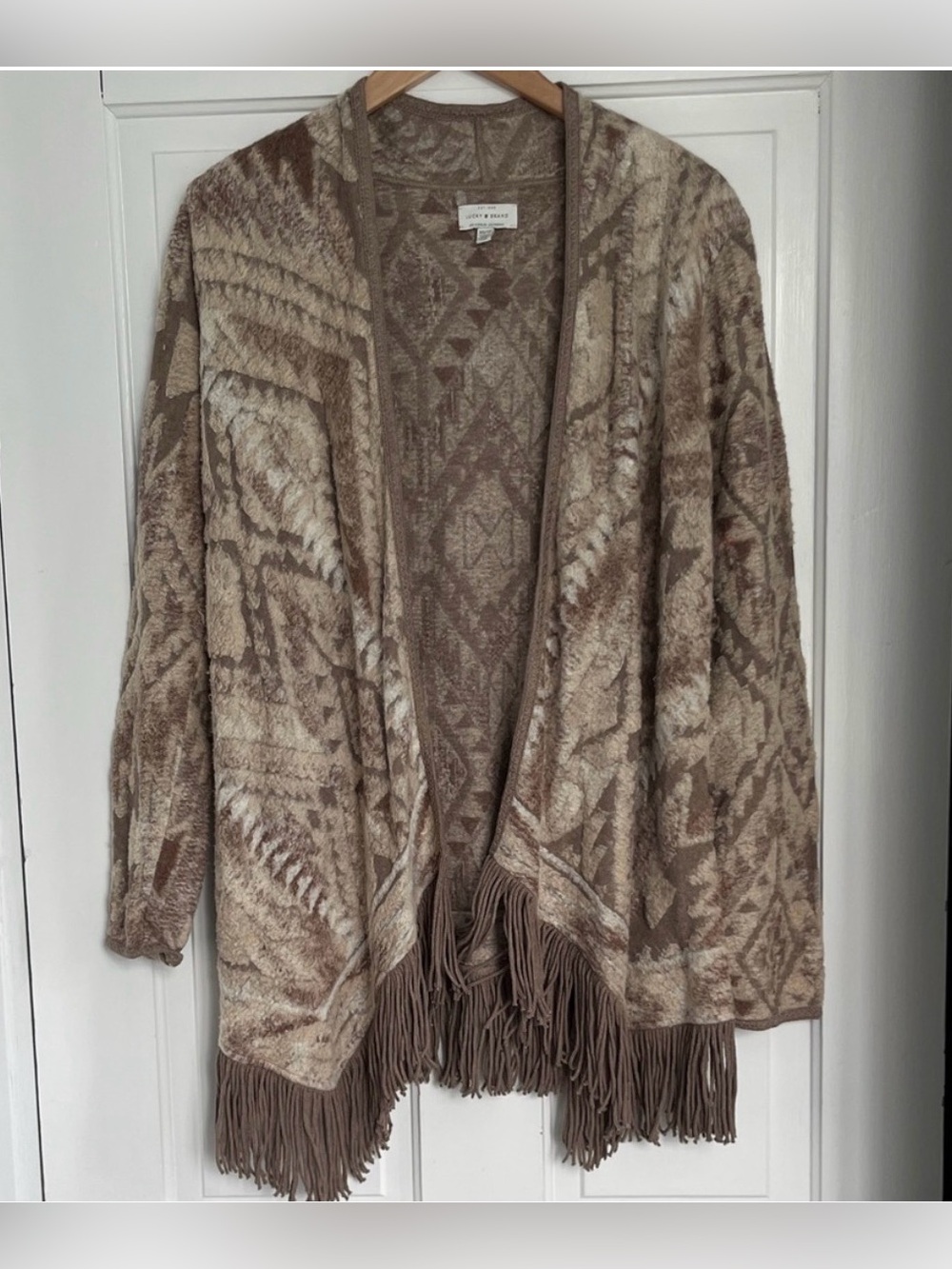 Lucky Brand Beige and Brown Patterned Cardigan